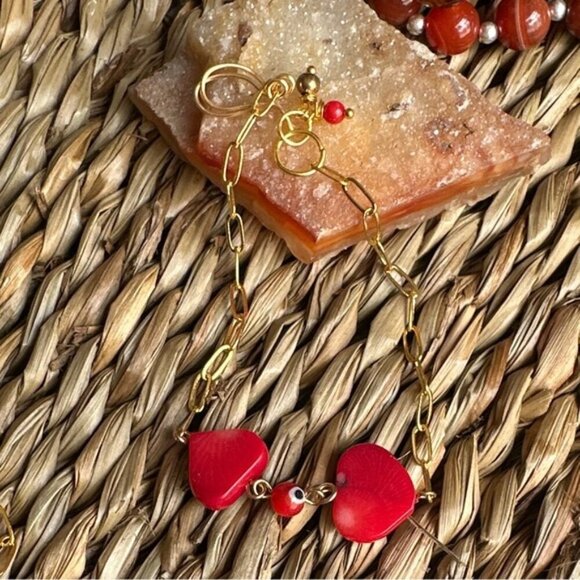 Vintage heart coral adjustable rosary link gold dainty bracelet - Picture 2 of 5